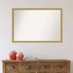 38" X 26" Non-Beveled Grace Narrow Bathroom Wall Mirror Brushed Gold - Amanti Art -Baxton Studio Store GUEST d86d2d74 80d9 46b3 876e 1f32fe1c5986
