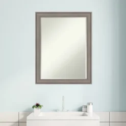 Amanti Art Greywash Petite Bevel Wood Bathroom Wall Mirror 27.5 X 21.5 In. -Baxton Studio Store GUEST db6104c2 9aa6 49bd 976c 4e35f031b68e