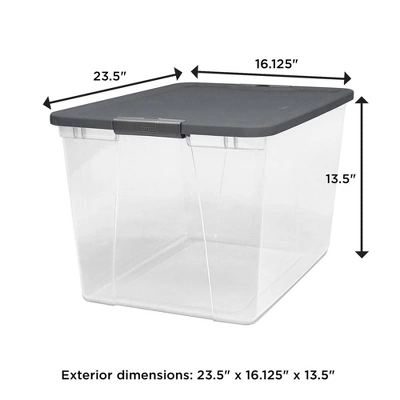 Homz 64-Quart Clear Plastic Stackable Storage Bin With Lid Container Box With Latching Handles For Home Garage Organization, Gray (2 Pack) 5 Homz 64-Quart Clear Plastic Stackable Storage Bin With Lid Container Box With Latching Handles For Home Garage Organization, Gray (2 Pack) - Image 3