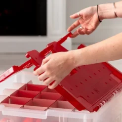 IRIS USA Ornament Storage Box, Plastic Organization Container Bin, Clear/Red -Baxton Studio Store GUEST dd4eeb6a cde7 4723 b52a 855d5fc68482