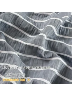 BOHOELF Boho Farmhouse Modern Grey Breathable Seersucker Stripe Duvet Cover Set -Baxton Studio Store GUEST df55325f e436 4a74 beba 93a09c83381f