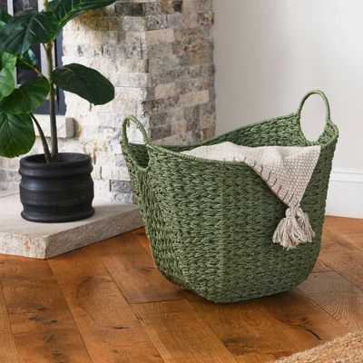Household Essentials Tall Scoop Basket Paper Rope Olive 3 Household Essentials Tall Scoop Basket Paper Rope Olive