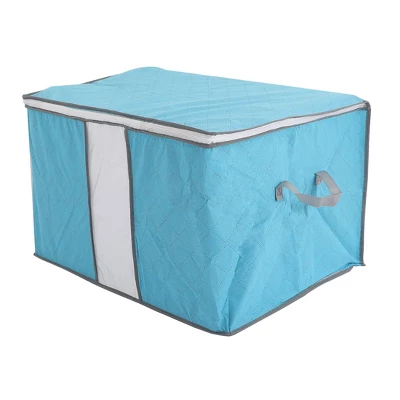 PiccoCasa Home Foldable Zippered Dustproof Quilt Clothes Decorative Storage Bins 22.8"x13.8"x16.1" Blue Grey 1 Pc 7 PiccoCasa Home Foldable Zippered Dustproof Quilt Clothes Decorative Storage Bins 22.8"x13.8"x16.1" Blue Grey 1 Pc - Image 5