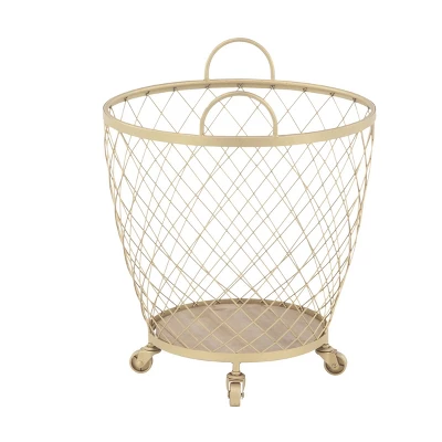 2pk Modern Metallic Rolling Baskets Gold - Olivia & May 5 2pk Modern Metallic Rolling Baskets Gold - Olivia & May - Image 3