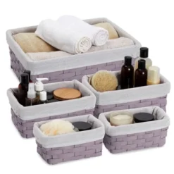 Juvale 5 Piece Set Woven Nesting Storage Baskets, Decorative Wicker Bins For Organizing, Lavender, 3 Sizes -Baxton Studio Store GUEST e4eb8fc8 44cf 4981 979c a3279b7347dd