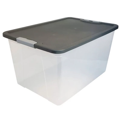 Homz 64-Quart Clear Plastic Stackable Storage Bin With Lid Container Box With Latching Handles For Home Garage Organization, Gray (2 Pack) 3 Homz 64-Quart Clear Plastic Stackable Storage Bin With Lid Container Box With Latching Handles For Home Garage Organization, Gray (2 Pack)