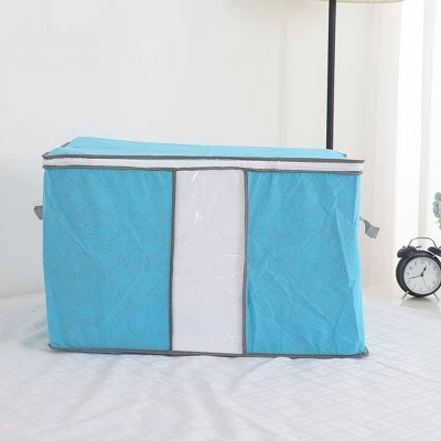 PiccoCasa Home Foldable Zippered Dustproof Quilt Clothes Decorative Storage Bins 22.8"x13.8"x16.1" Blue Grey 1 Pc 4 PiccoCasa Home Foldable Zippered Dustproof Quilt Clothes Decorative Storage Bins 22.8"x13.8"x16.1" Blue Grey 1 Pc - Image 2