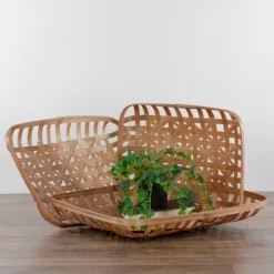 Northlight Set Of 3 Brown Rectangular Lattice Tobacco Table Top Baskets