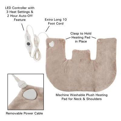 Electric Neck/Shoulder Warmer-Heating Pad With 3 Settings, Auto Shut Off, Front Clasp And Long Detachable Cord By Fleming Supply (Tan) 4 Electric Neck/Shoulder Warmer-Heating Pad With 3 Settings, Auto Shut Off, Front Clasp And Long Detachable Cord By Fleming Supply (Tan) - Image 2