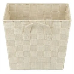 Home Basics Polyester Woven Strap Open Bin, Ivory