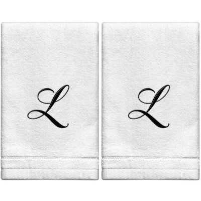 Creative Scents Set Of 2 White Fingertip Monogrammed Towels, Black Embroidered 20 Creative Scents Set Of 2 White Fingertip Monogrammed Towels, Black Embroidered - Image 18