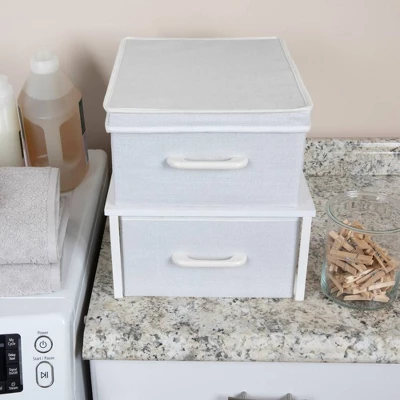 Household Essentials Stacking Storage Boxes With Laminate Top White 5 Household Essentials Stacking Storage Boxes With Laminate Top White - Image 3