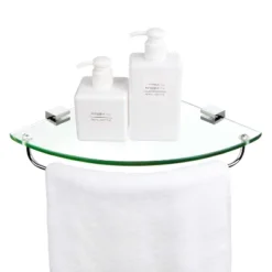 Vdomus 9.8 "x 9.8" Tempered Glass Corner Bathroom Shelf With Stainless Steel Wall Mount - Transparent -Baxton Studio Store GUEST eac68e38 8f63 4488 b095 f7c5533aac09