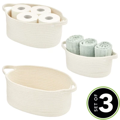MDesign Casual Woven Cotton Rope Bathroom Basket With Handles, Set Of 3 3 MDesign Casual Woven Cotton Rope Bathroom Basket With Handles, Set Of 3