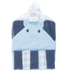 Hudson Baby Infant Boy Hooded Towel And Five Washcloths Set, Navy Blue Elephant, One Size