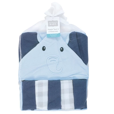 Hudson Baby Infant Boy Hooded Towel And Five Washcloths Set, Navy Blue Elephant, One Size 3 Hudson Baby Infant Boy Hooded Towel And Five Washcloths Set, Navy Blue Elephant, One Size