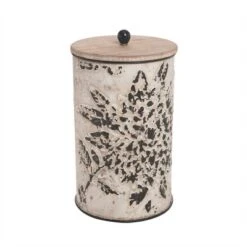 Set Of 3 Cream And Gray Floral Metal Decorative Storage Canisters - Foreside Home & Garden