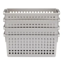 Farmlyn Creek 4 Pack Gray Plastic Storage Baskets Bins With Handles For Shelves, Closet Organizer -Baxton Studio Store GUEST efadc786 9632 4a90 bbbd 1b59211257db
