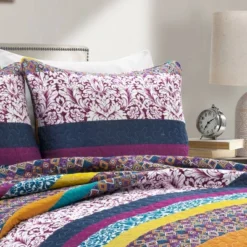 Lush Décor 3pc Boho Stripe Reversible Oversized Cotton Quilt Set 9 Lush Décor 3pc Boho Stripe Reversible Oversized Cotton Quilt Set -Baxton Studio Store GUEST f0ad526f 80a9 4ae2 968f d15d9f7c07d1