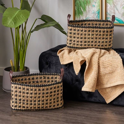 2pk Wood Storage Baskets Brown - Olivia & May 3 2pk Wood Storage Baskets Brown - Olivia & May