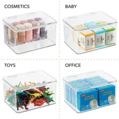 MDesign Plastic Stackable Bathroom Organizer Bin, Hinged Lid - 8 Pack -Baxton Studio Store GUEST f2b18f34 a8b3 4345 8937 78aa04f5451f