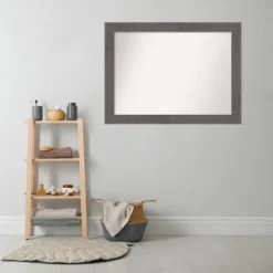 44" X 33" Non-Beveled Rustic Plank Gray Bathroom Wall Mirror - Amanti Art -Baxton Studio Store GUEST f507e2b2 6ecc 462f 835c 80d193e166d2