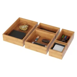 Drawer Organizer -5 Compartment Modular Natural Wood Bamboo Space Saver Tray Storage For Kitchen, Office, Bedroom And Bathroom By Hastings Home -Baxton Studio Store GUEST f541f727 8324 4ba5 8d24 af46b882a708