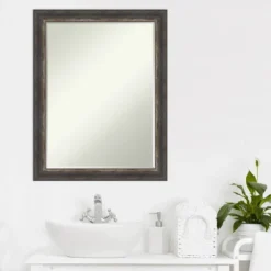 Amanti Art Bark Rustic Char Narrow Petite Bevel Bathroom Wall Mirror 27.5 X 21.5 In. -Baxton Studio Store GUEST f5e4ccec 662b 41c5 97a0 250f53690e02