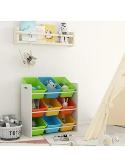 Year Color White Toy Cubes Storage Organizer For Kids, Classroom, Playroom, Daycare, Nursery With 9 Colorful Storage Bins -Baxton Studio Store GUEST f608d5a7 0044 475b a416 452c8b89f8fd