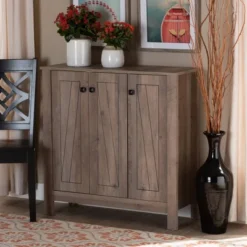 Derek Finished Wood 3 Door Shoe Cabinet Oak - Baxton Studio -Baxton Studio Store GUEST fa2d856a 9fcc 4768 8872 8e204b59bcf5
