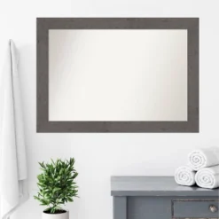 42" X 30" Non-Beveled Rustic Plank Gray Bathroom Wall Mirror - Amanti Art -Baxton Studio Store GUEST fa437b2e 3bec 477c a0e2 72cc68f0621a
