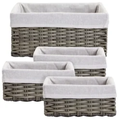 Farmlyn Creek Set Of 4 Wicker Storage Baskets With Liners For Shelves, Decorative Woven Nesting Bins For Organizing Pantry, 2 Sizes (Grey) 15 Farmlyn Creek Set Of 4 Wicker Storage Baskets With Liners For Shelves, Decorative Woven Nesting Bins For Organizing Pantry, 2 Sizes (Grey) -Baxton Studio Store GUEST fccec089 ab0d 4b8c 9201 9a502be86005