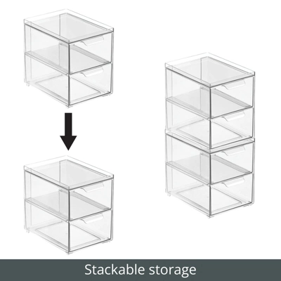 MDesign Stackable Plastic Storage Closet Bin Boxes With Pull-Out Drawers 4 MDesign Stackable Plastic Storage Closet Bin Boxes With Pull-Out Drawers - Image 2