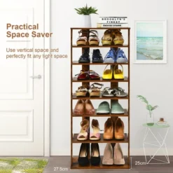 Costway Patented 7-Tier Double Shoe Rack Free Standing Shelf Storage Tower Rustic Brown -Baxton Studio Store GUEST fe911ceb d999 492f ab9a 8ed16af6cc4d