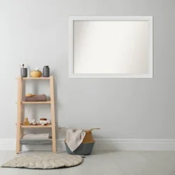 42" X 31" Non-Beveled Flair Narrow Bathroom Wall Mirror Soft White - Amanti Art -Baxton Studio Store GUEST feef98fb 6b12 4403 b55b e7bd34ad1e5c