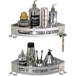 GeekDigg 14" X 9" Triangular Aluminum Drill-Free Corner Shower Caddy With Razor Holder-2-Pack-Silver -Baxton Studio Store GUEST ff56c657 fb87 402d a574 b4337da4e28b